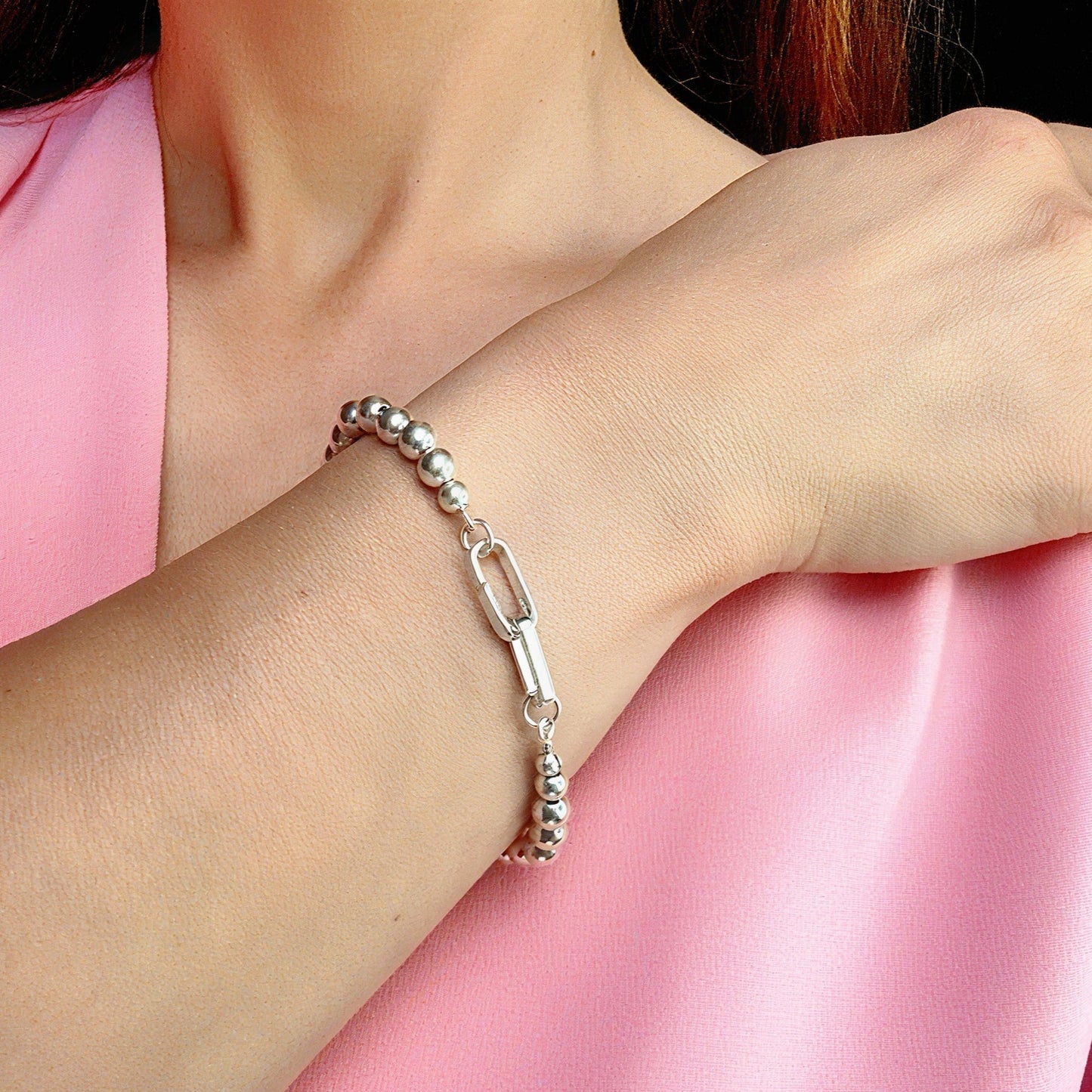 925 Sterling Silver Bead Bracelet – 6mm Polished Beads, Stackable