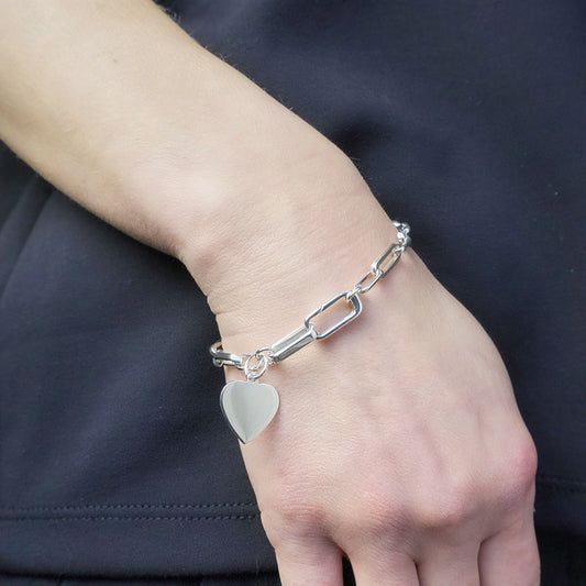 Sterling Silver Wire Trace Chain Bracelet with Heart Charm – Personalised