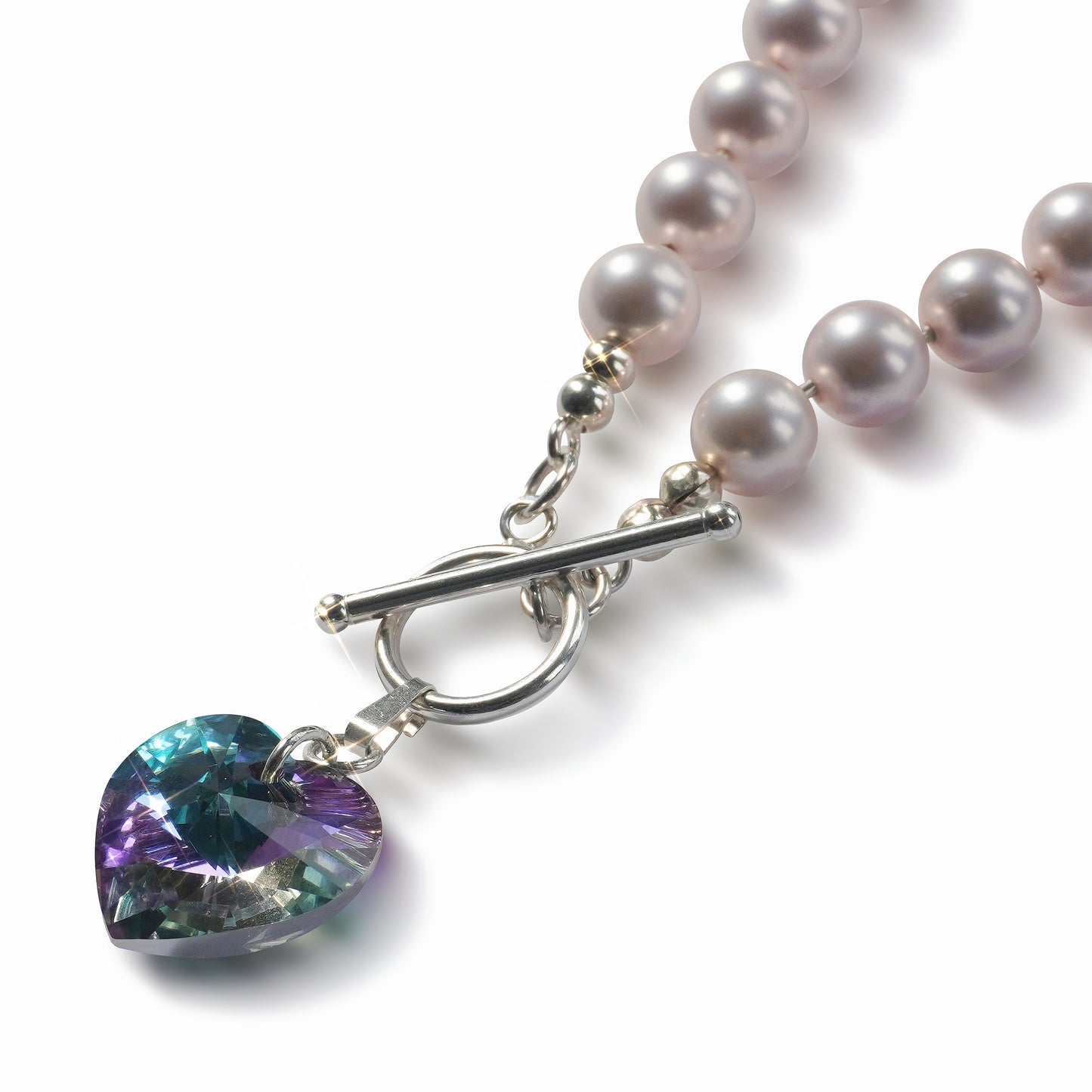 Blush Shell Pearl Necklace with Swarovski Heart Pendant – Sterling Silver