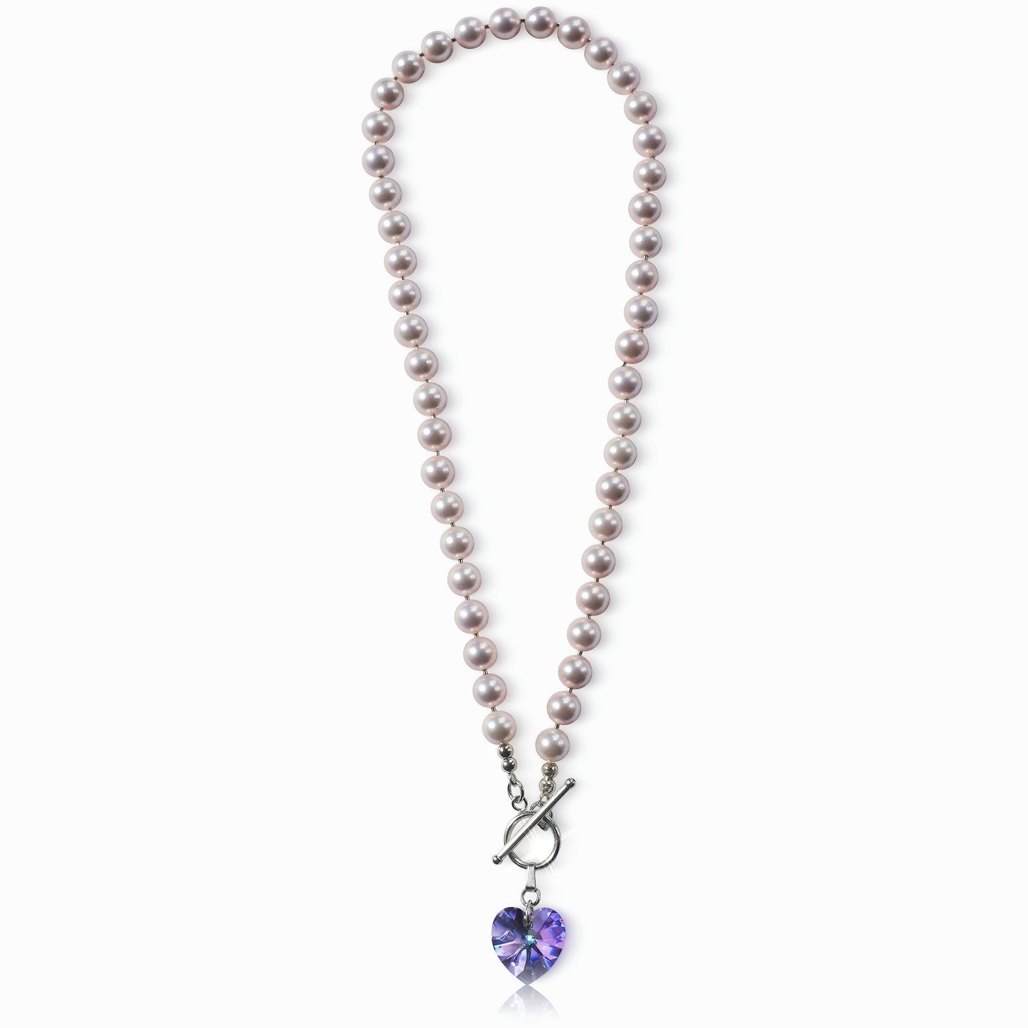 Blush Shell Pearl Necklace with Swarovski Heart Pendant – Sterling Silver