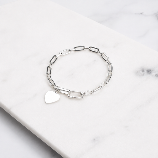 Sterling Silver Wire Trace Chain Bracelet with Heart Charm – Personalised