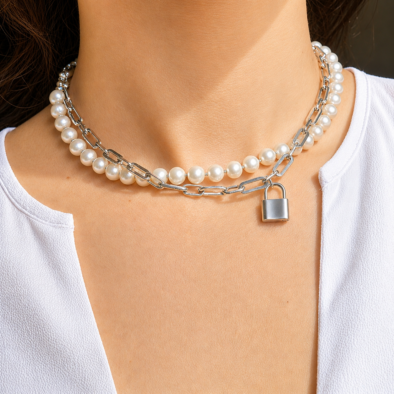 Sterling Silver Chain & Freshwater Pearl Necklace – 4-Way Wear, Layer or Split