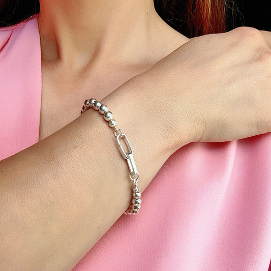 925 Sterling Silver Bead Bracelet – 6mm Polished Beads, Stackable