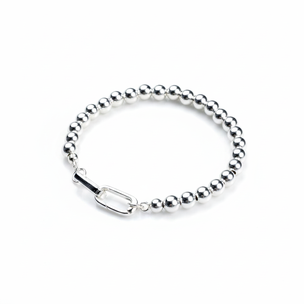 925 Sterling Silver Bead Bracelet – 6mm Polished Beads, Stackable