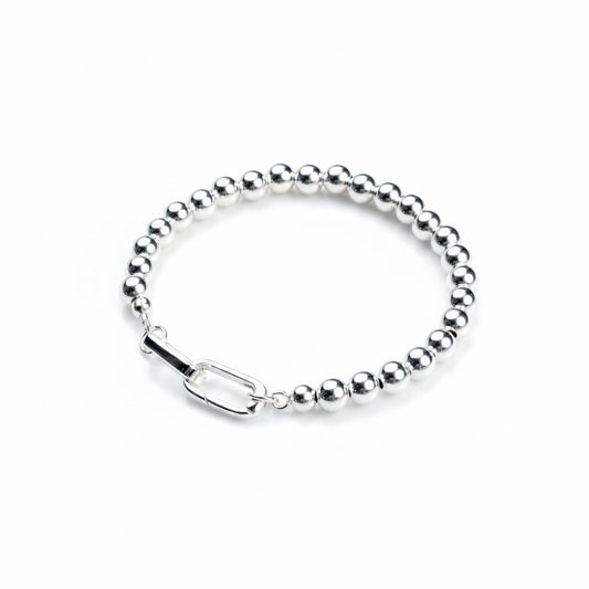 925 Sterling Silver Bead Bracelet – 6mm Polished Beads, Stackable
