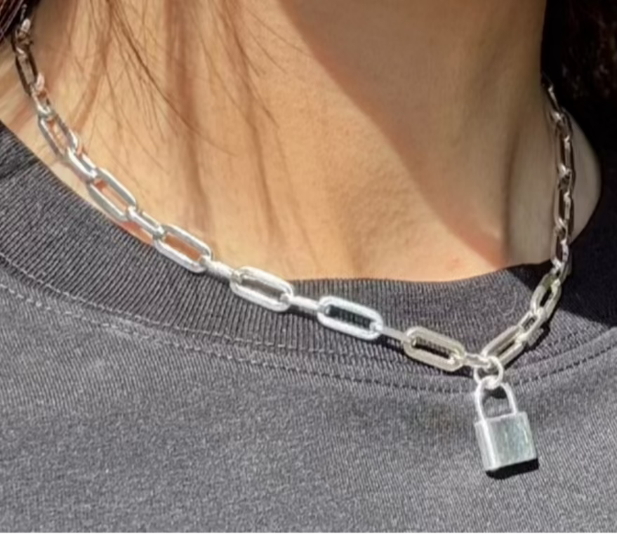 Sterling Silver Chain & Padlock Necklace