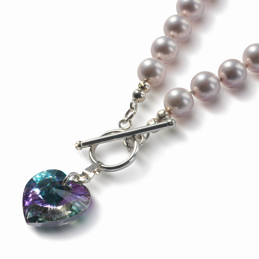 Blush Shell Pearl Necklace with Swarovski Heart Pendant – Sterling Silver