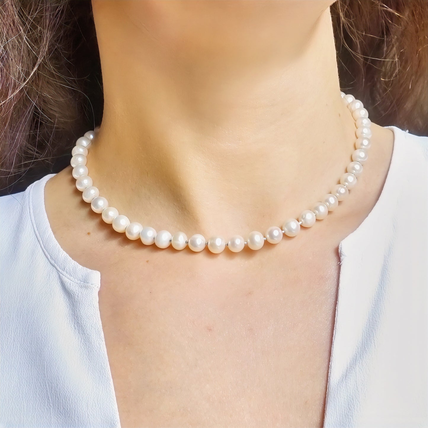 Freshwater Pearl Necklace - Sterling Silver Clasp