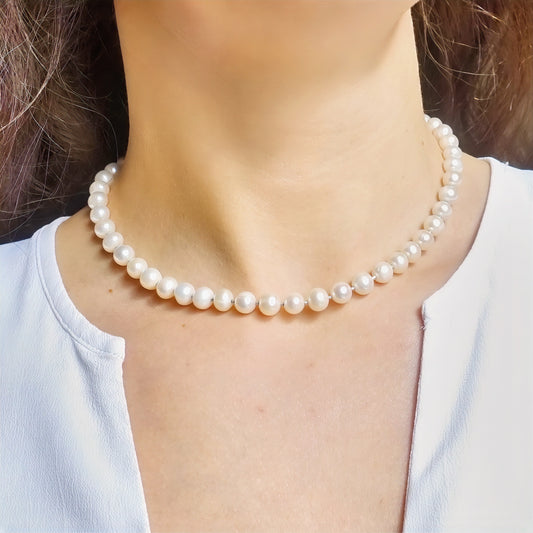 Sterling Silver Freshwater Pearl Necklace – 16" Adjustable, 925 Solid Silver