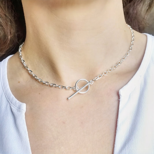 Sterling Silver Chain Necklace With Toggle Clasp