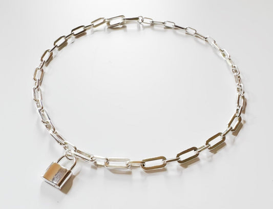 sterling silver chain and padlock necklace