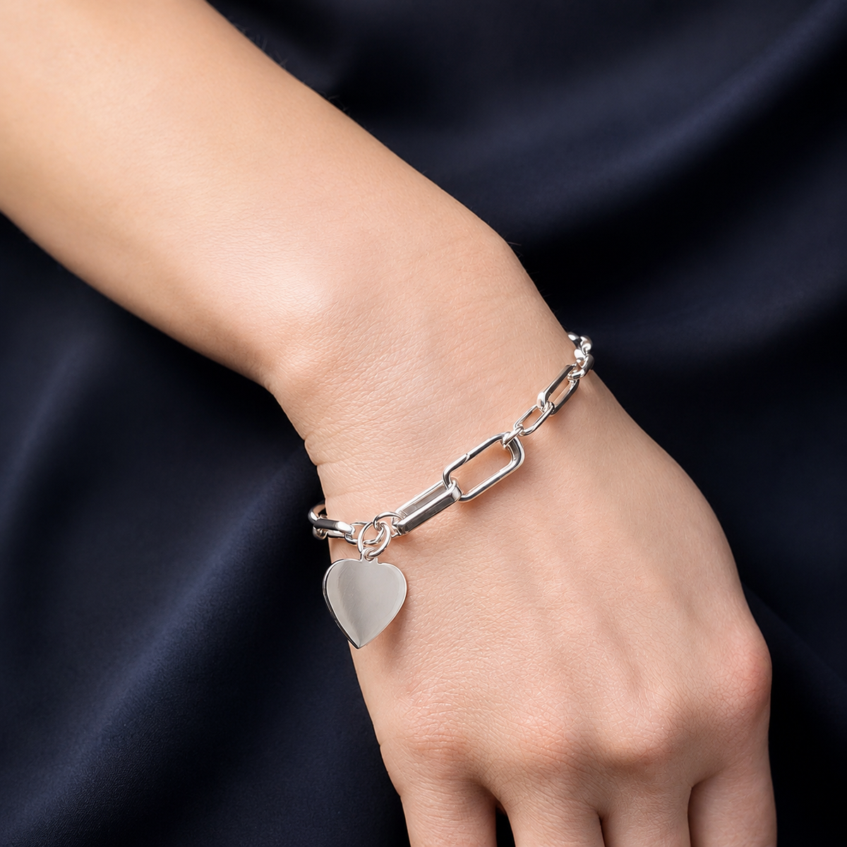 Sterling Silver Wire Trace Chain Bracelet with Heart Charm – Personalised