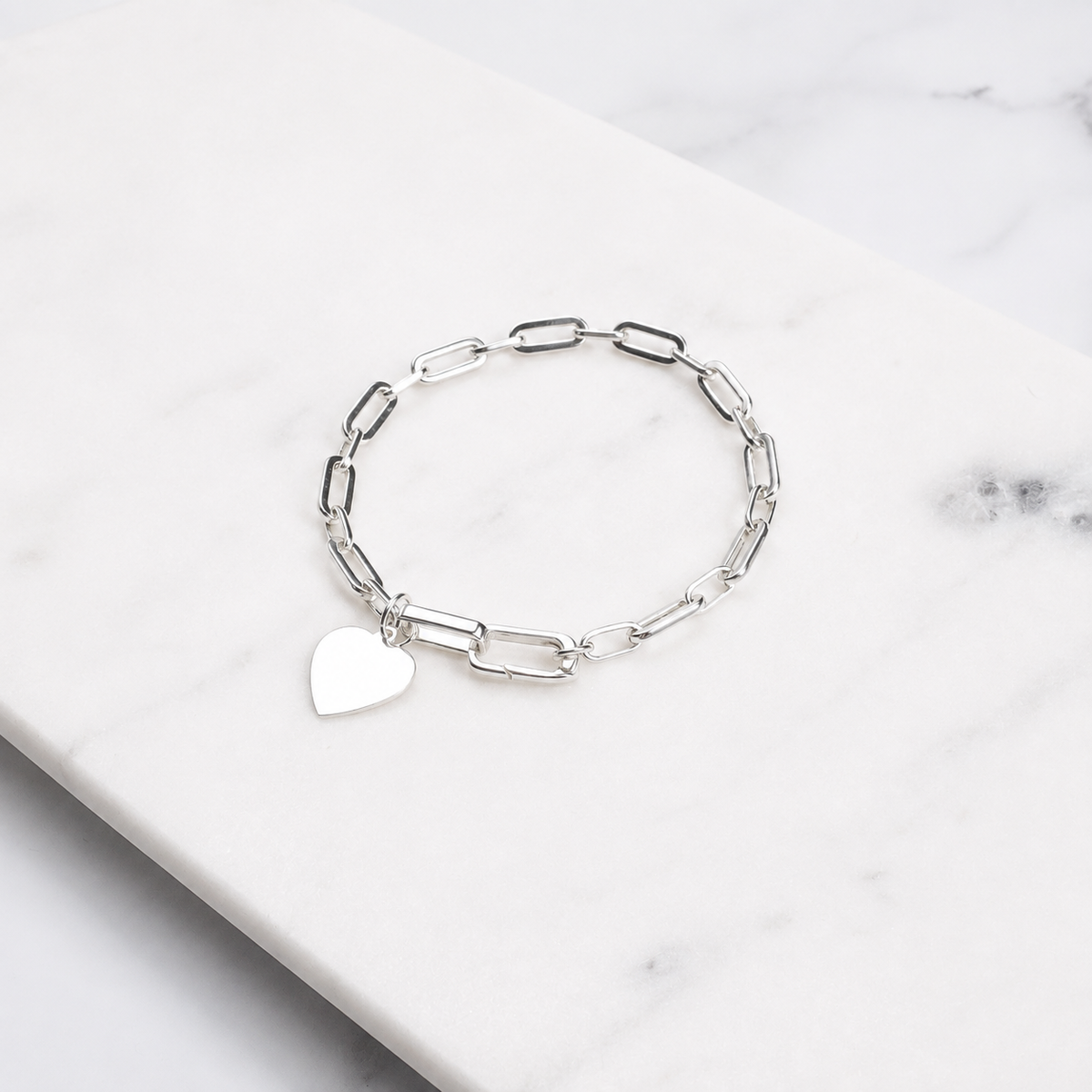 Sterling Silver Wire Trace Chain Bracelet with Heart Charm – Personalised